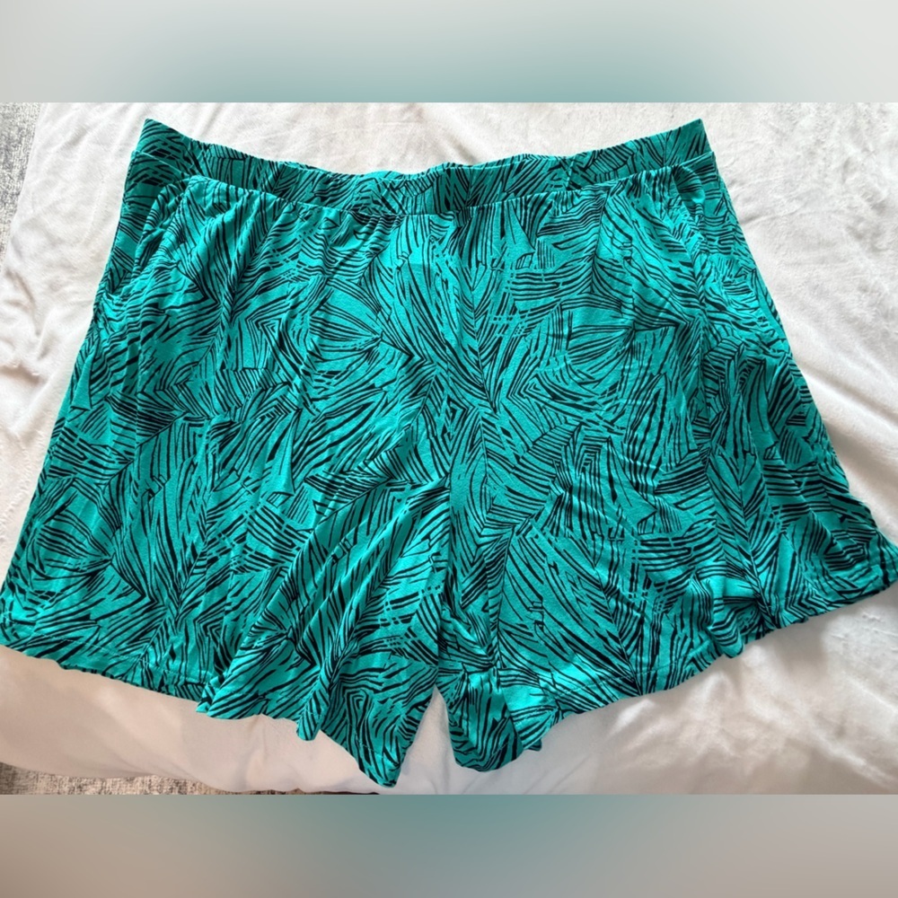 Ellos NWT Teal Black Palm Leaf Print Sleeveless Cowl Neck Tunic Top 3X Plus